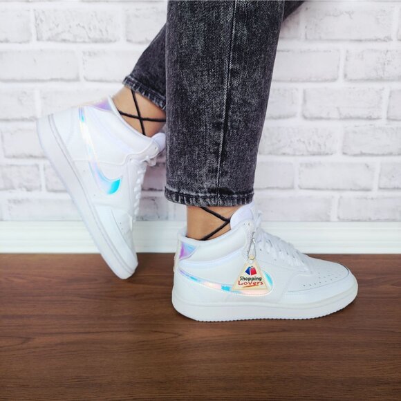 ❤️Nike Court Vision Mid Sz 6.5 Women's Shoes Sneaker White Iridescent FD0819-100 - Picture 2 of 14